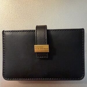 Ted Baker Black Leather Card Holder with Gold Accent